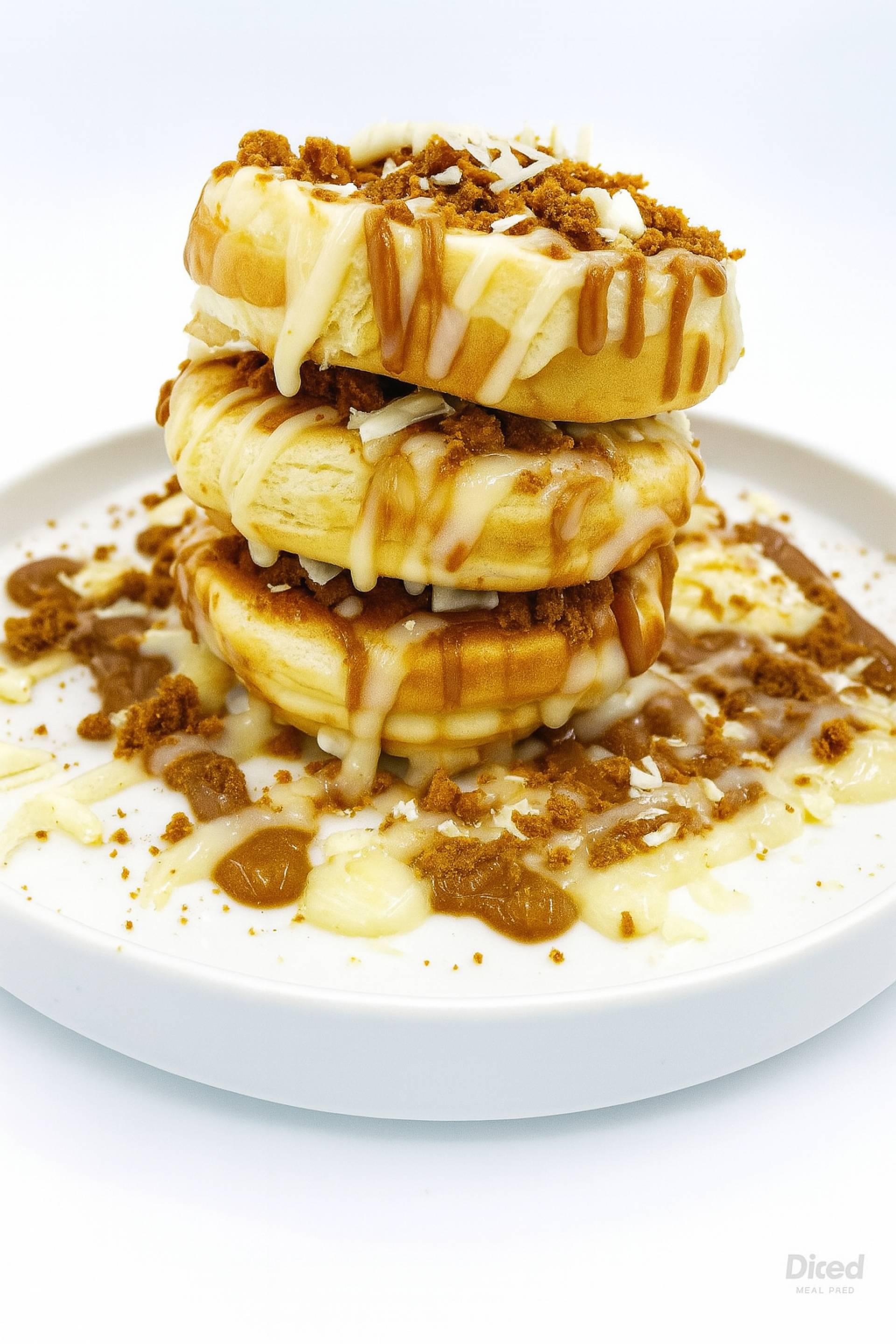 Biscoff and White Chocolate Protein Pancake Stack