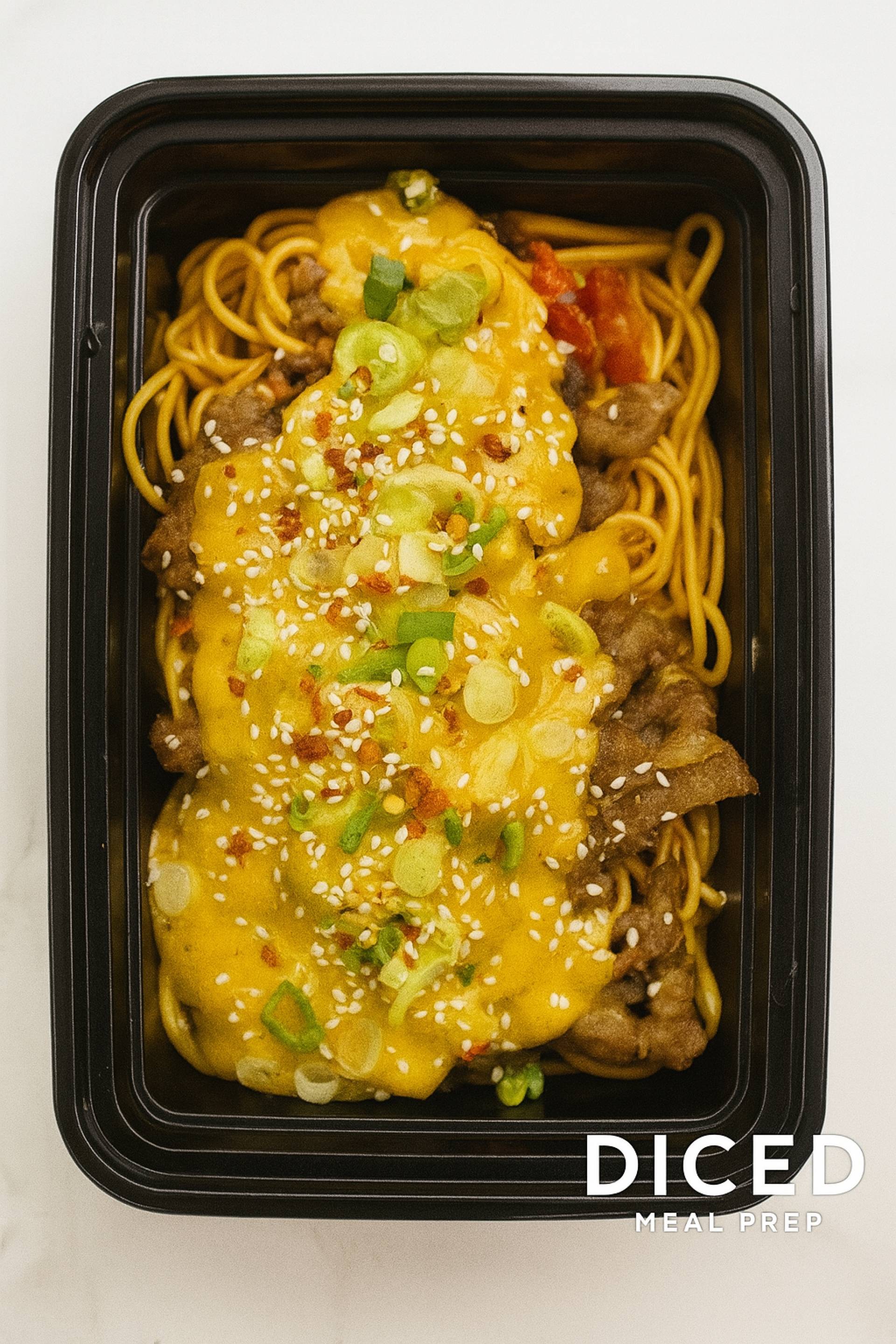 Salt and Chili King Prawn Noodles with Diced Signature Curry Sauce