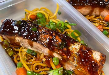 Skin Crusted Teriyaki Salmon Stir Fry