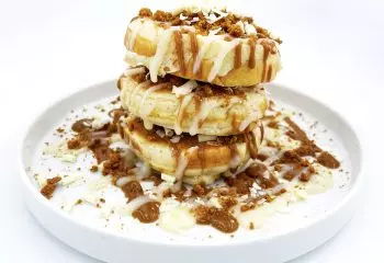 Biscoff and White Chocolate Protein Pancake Stack