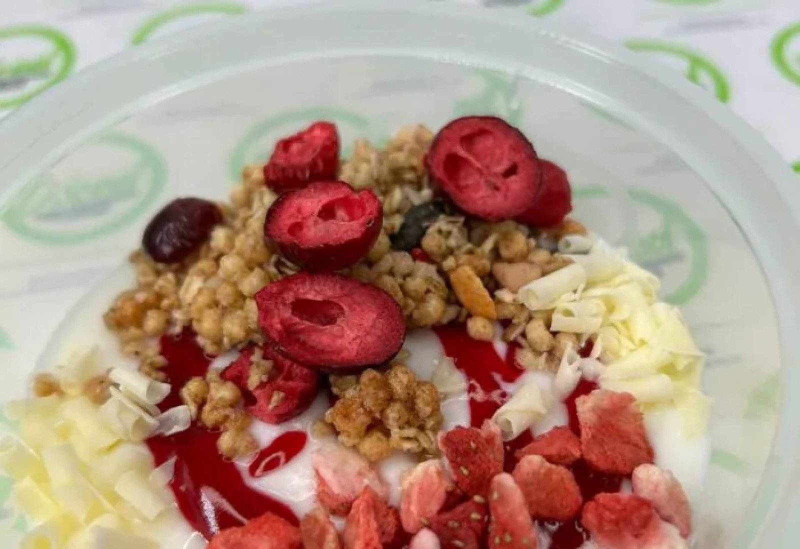 Granola Pot with Protein Yoghurt, Raspberry and White Chocolate
