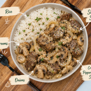 GLP Sirloin Steak Stroganoff with Rice