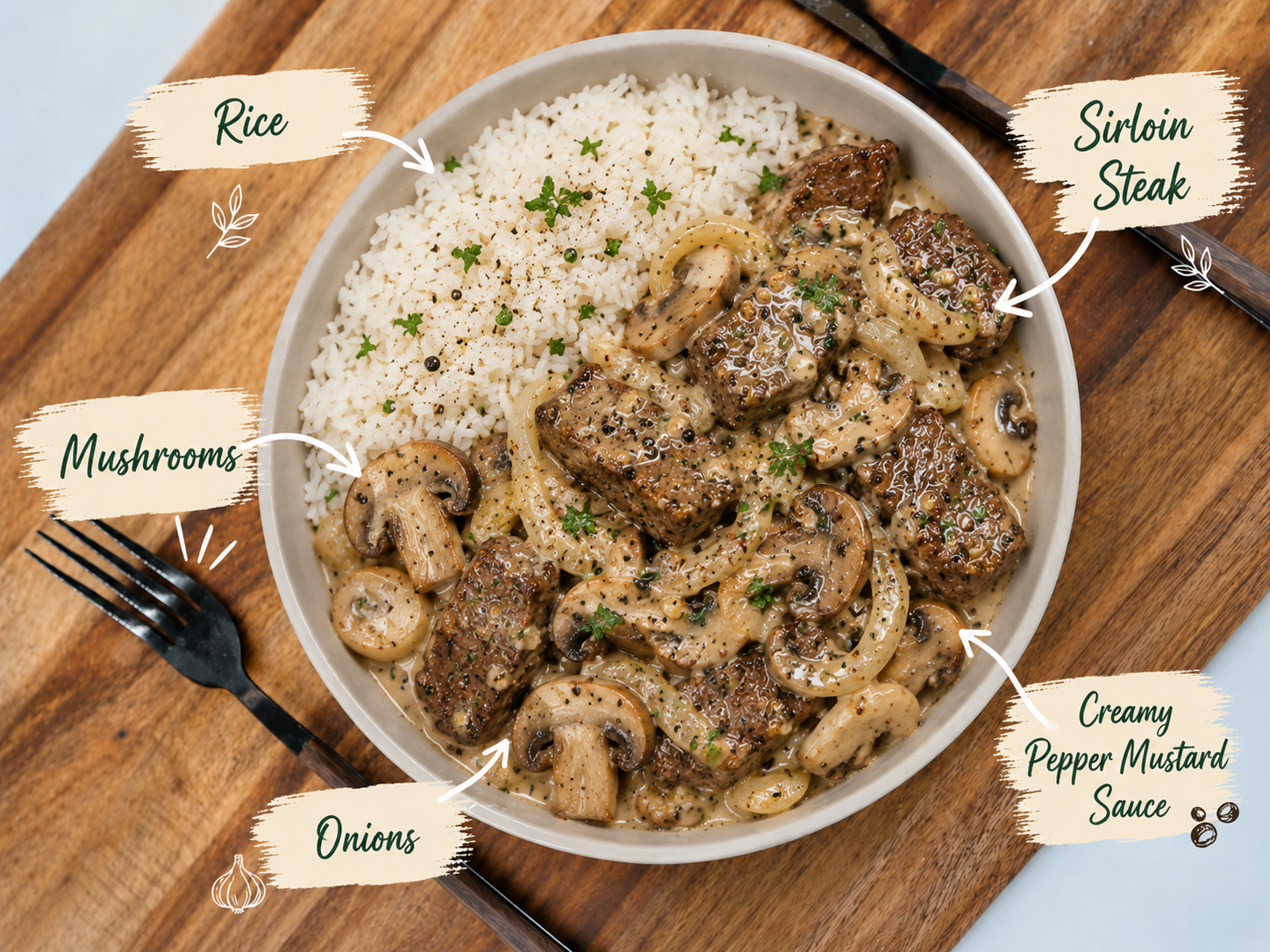 GLP Sirloin Steak Stroganoff with Rice